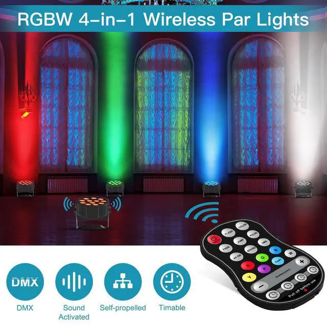Alt view image 3 of 7 - Rechargeable Par Lights, RGBW LED Uplights Battery Powered Stage Light, Par Can DJ Lights Sound Activated with Remote & DMX Control for Festival Party Event Wedding Bar