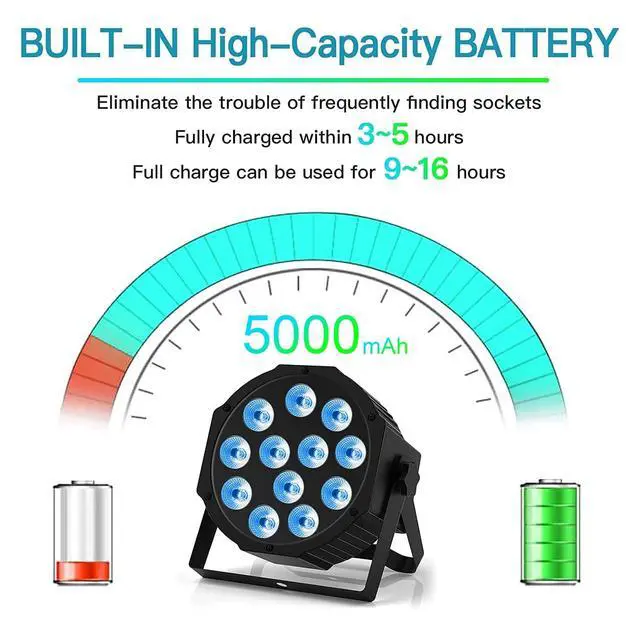 Alt view image 4 of 7 - Rechargeable Par Lights, RGBW LED Uplights Battery Powered Stage Light, Par Can DJ Lights Sound Activated with Remote & DMX Control for Festival Party Event Wedding Bar
