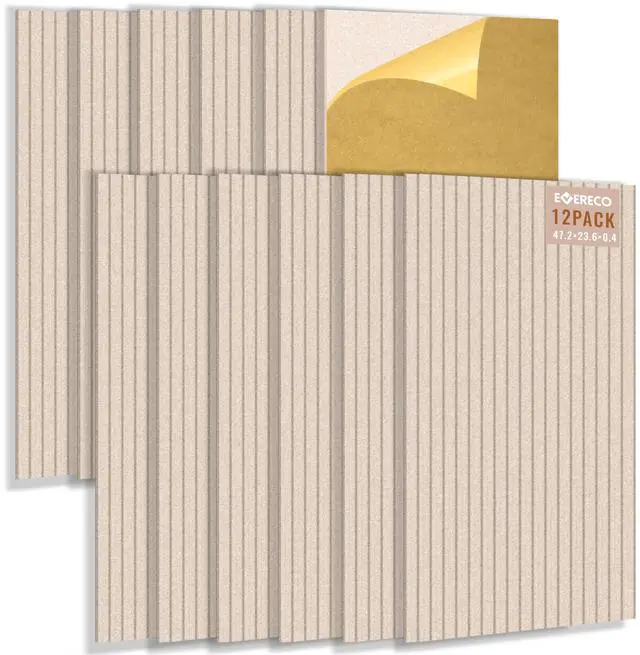 Main image of 12 Pack Large Acoustic Wall Panels, 47.2 x 23.6 x 0.4 Inch (92.8 sq ft), Self-Adhesive Sound Absorbing Panels,Sound Proof Panels for Walls, Echo Reduction for Studio, Office, Camel