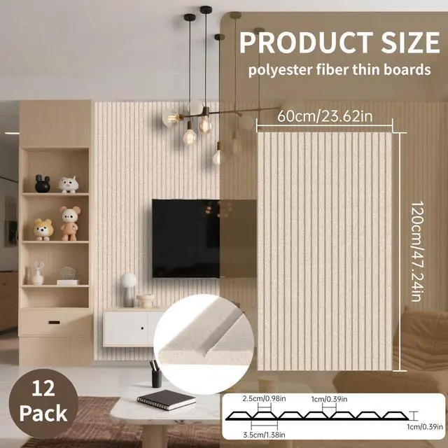 Alt view image 3 of 7 - 12 Pack Large Acoustic Wall Panels, 47.2 x 23.6 x 0.4 Inch (92.8 sq ft), Self-Adhesive Sound Absorbing Panels,Sound Proof Panels for Walls, Echo Reduction for Studio, Office, Camel