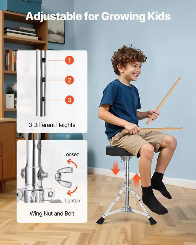 Alt view image 6 of 7 - Kids Drum Set, 3-Piece 14 in Junior Drum Sets, Beginner Drums Set with Adjustable Throne, Cymbal & Two Pairs of Drumsticks, Musical Learning Drums Instruments Kit, for Children Ages 6-13 (Red)