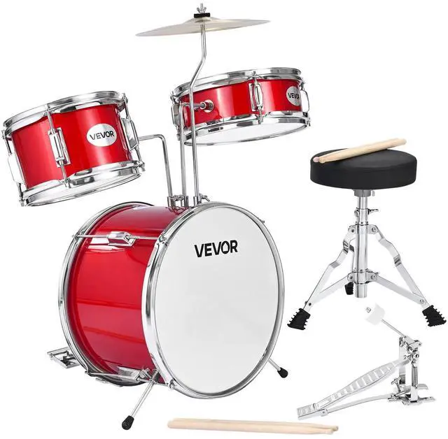 Main image of Kids Drum Set, 3-Piece 14 in Junior Drum Sets, Beginner Drums Set with Adjustable Throne, Cymbal & Two Pairs of Drumsticks, Musical Learning Drums Instruments Kit, for Children Ages 6-13 (Red)