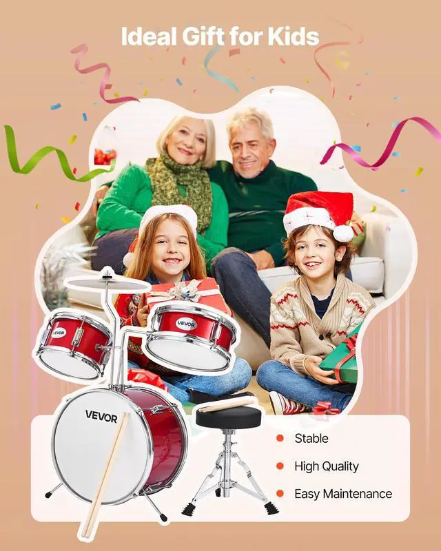 Alt view image 7 of 7 - Kids Drum Set, 3-Piece 14 in Junior Drum Sets, Beginner Drums Set with Adjustable Throne, Cymbal & Two Pairs of Drumsticks, Musical Learning Drums Instruments Kit, for Children Ages 6-13 (Red)