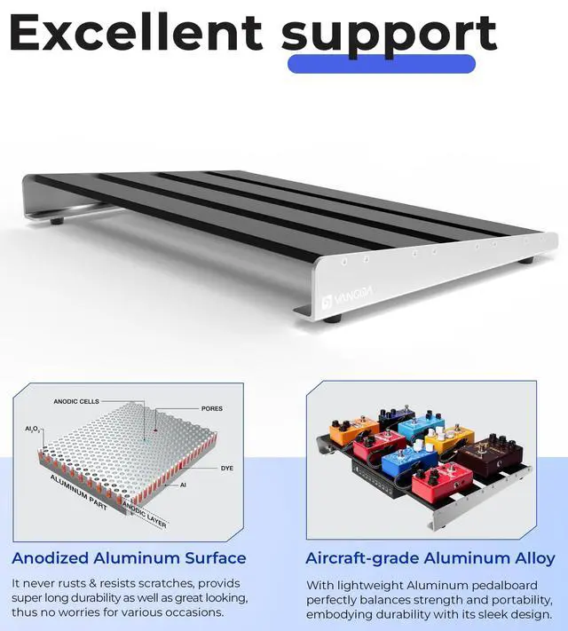 Alt view image 2 of 7 - Guitar Pedal Board with Case, Aluminum Alloy Sturdy Pedalboard for 6-8 Powered Pedals for Electric Guitar with Pedal Tape, 18.1" x 11.8", 2.8 lb, Medium VPB-L45