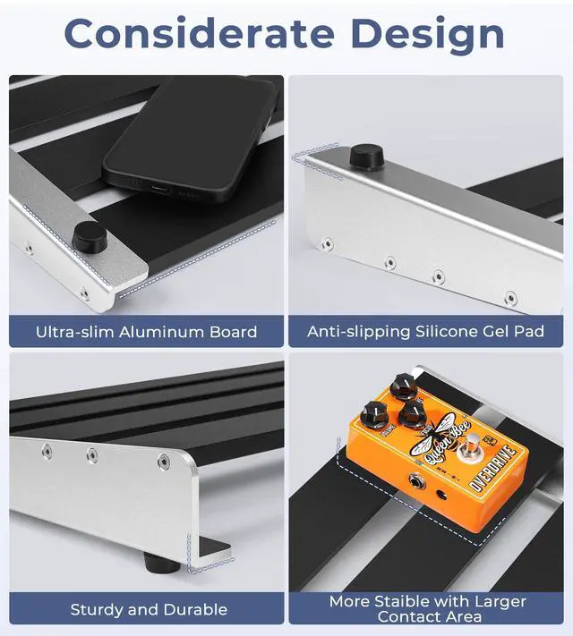 Alt view image 5 of 7 - Guitar Pedal Board with Case, Aluminum Alloy Sturdy Pedalboard for 6-8 Powered Pedals for Electric Guitar with Pedal Tape, 18.1" x 11.8", 2.8 lb, Medium VPB-L45