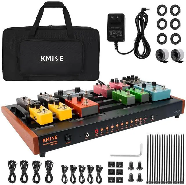 Main image of Guitar Pedal Board with Built in Power Supply, pedal board 24''x 15'' with Bag, Aluminum Alloy Portable Pedalboard with Handle, Hook TapePedal Cables for Guitarist