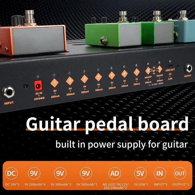Alt view image 2 of 7 - Guitar Pedal Board with Built in Power Supply, pedal board 24''x 15'' with Bag, Aluminum Alloy Portable Pedalboard with Handle, Hook TapePedal Cables for Guitarist