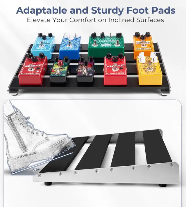 Alt view image 6 of 7 - Guitar Pedal Board with Case, Aluminum Alloy Sturdy Pedalboard for 6-8 Powered Pedals for Electric Guitar with Pedal Tape, 18.1" x 11.8", 2.8 lb, Medium VPB-L45