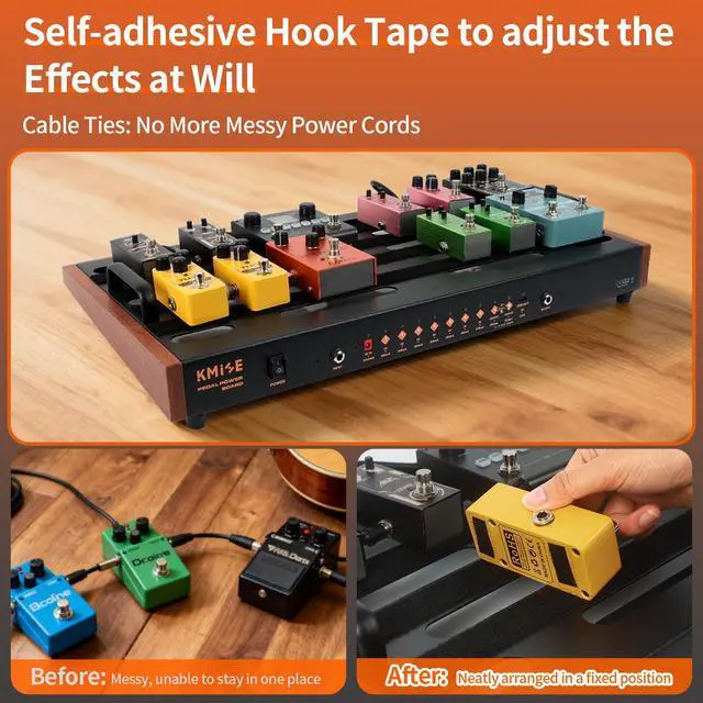Alt view image 5 of 7 - Guitar Pedal Board with Built in Power Supply, pedal board 24''x 15'' with Bag, Aluminum Alloy Portable Pedalboard with Handle, Hook TapePedal Cables for Guitarist