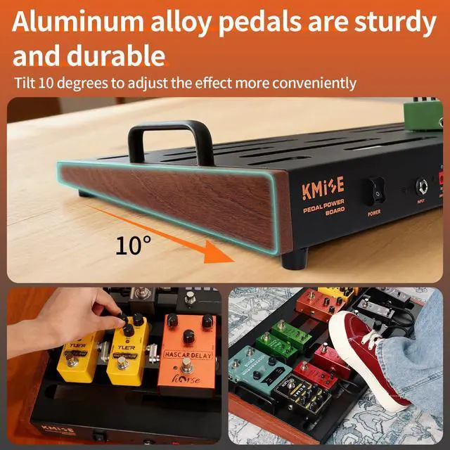 Alt view image 4 of 7 - Guitar Pedal Board with Built in Power Supply, pedal board 24''x 15'' with Bag, Aluminum Alloy Portable Pedalboard with Handle, Hook TapePedal Cables for Guitarist