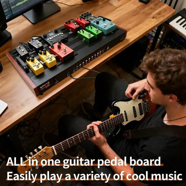 Alt view image 6 of 7 - Guitar Pedal Board with Built in Power Supply, pedal board 24''x 15'' with Bag, Aluminum Alloy Portable Pedalboard with Handle, Hook TapePedal Cables for Guitarist