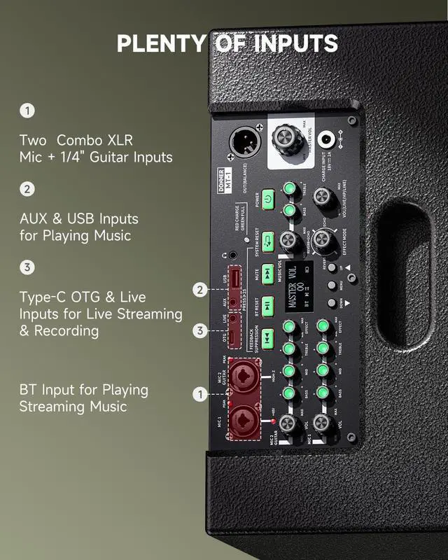 Alt view image 3 of 6 - MT-1 Portable PA System, 300W Wireless BT Speaker Sound Amplifier, 4-6h Outdoor Use, with Two 2.5" Trebles, 8" Woofer, Support TRS 6.35/USB/AUX/Mic Inputs