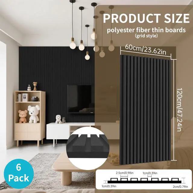 Alt view image 3 of 7 - 6 Pack Acoustic Panels Dual-Layer Thickened-47.2"x23.6"x0.72" Soundproof Panels for Wall Self-Adhesive, Wall Panels for Interior Wall Décor, Home Studio, Live Broadcast Room, Media Room-Black