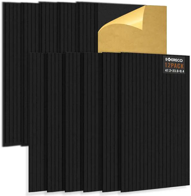 Main image of 12 Pack Large Acoustic Wall Panels, 47.2 x 23.6 x 0.4 Inch (92.8 sq ft), Self-Adhesive Sound Absorbing Panels, Decorative Sound Proof Panels for Walls, Echo Reduction for Studio, Office, Black