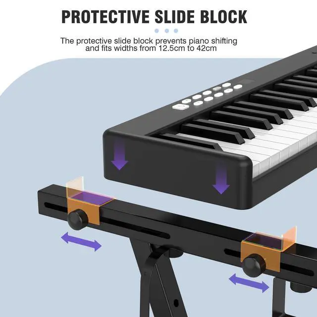 Alt view image 5 of 7 - Universal Keyboard Stand with Carrying Bag, Z-style Heavy-Duty Piano Stand, Adjustable and Portable Piano Keyboard Stand for 61 and 88 Keys