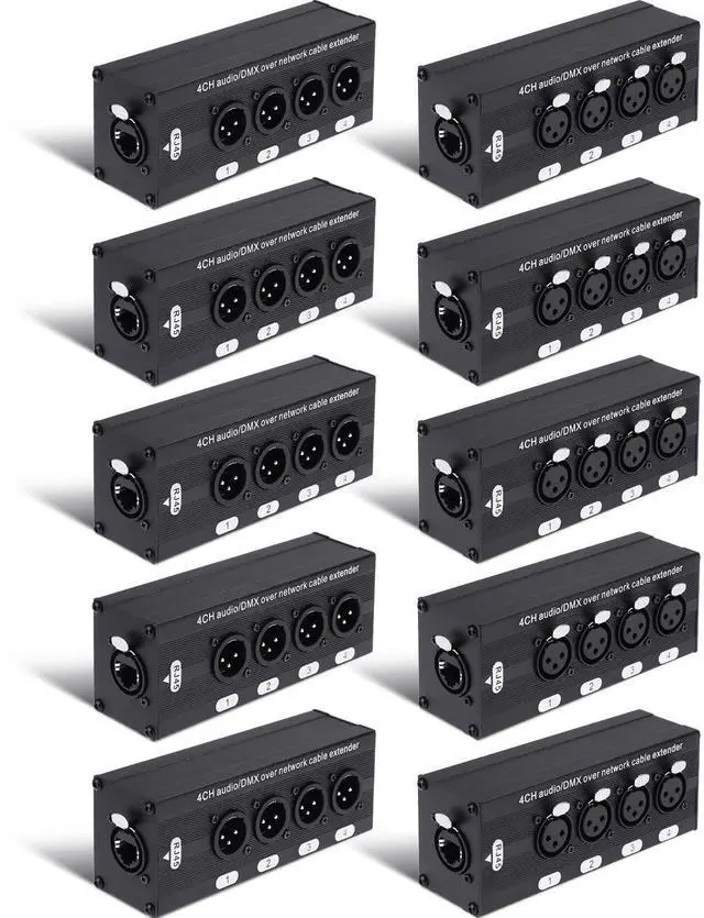 Main image of 10 Pack 4 Channel 3 Pin Multi Network XLR Cable 3 Pin XLR Male and Female Over RJ45 Ethercon Cable Multi Extender for Stage Lighting and Home Recording Studio Compatible