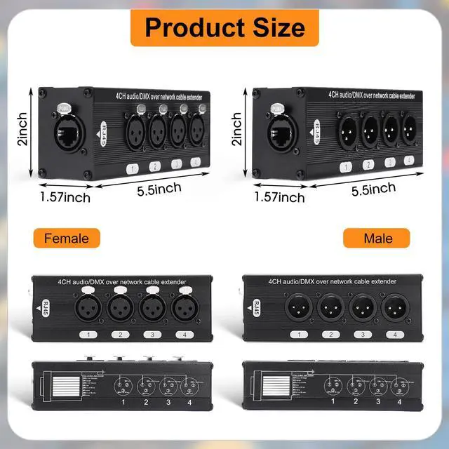Alt view image 3 of 7 - 10 Pack 4 Channel 3 Pin Multi Network XLR Cable 3 Pin XLR Male and Female Over RJ45 Ethercon Cable Multi Extender for Stage Lighting and Home Recording Studio Compatible