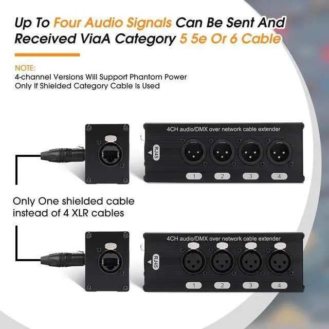 Alt view image 5 of 7 - 10 Pack 4 Channel 3 Pin Multi Network XLR Cable 3 Pin XLR Male and Female Over RJ45 Ethercon Cable Multi Extender for Stage Lighting and Home Recording Studio Compatible