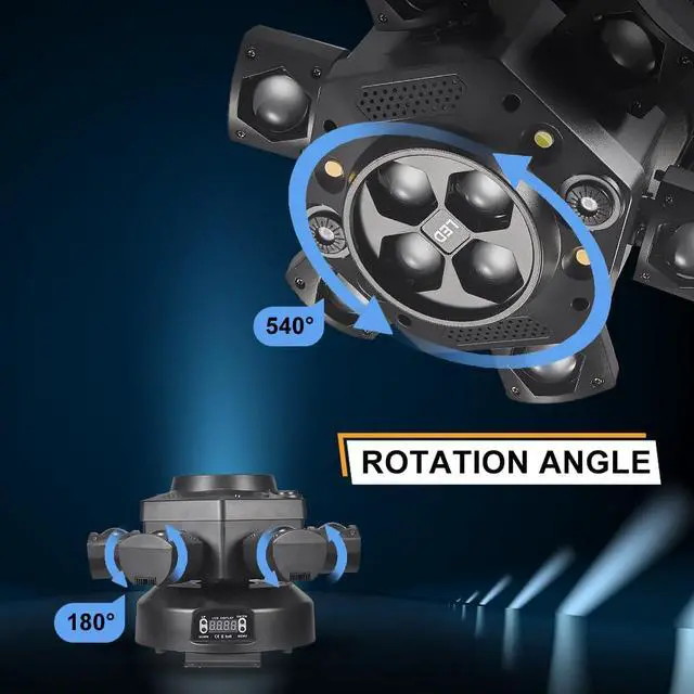 Alt view image 4 of 7 - Moving Head DJ Lights, 150W LED Stage Light 4-in-1 RGBW with 6 Arms Beam, Bee-Eyes Effect, Red Green Starry, White & Amber Strobe, Perfect DJ Stage Lighting for Party Disco Club Wedding Bar