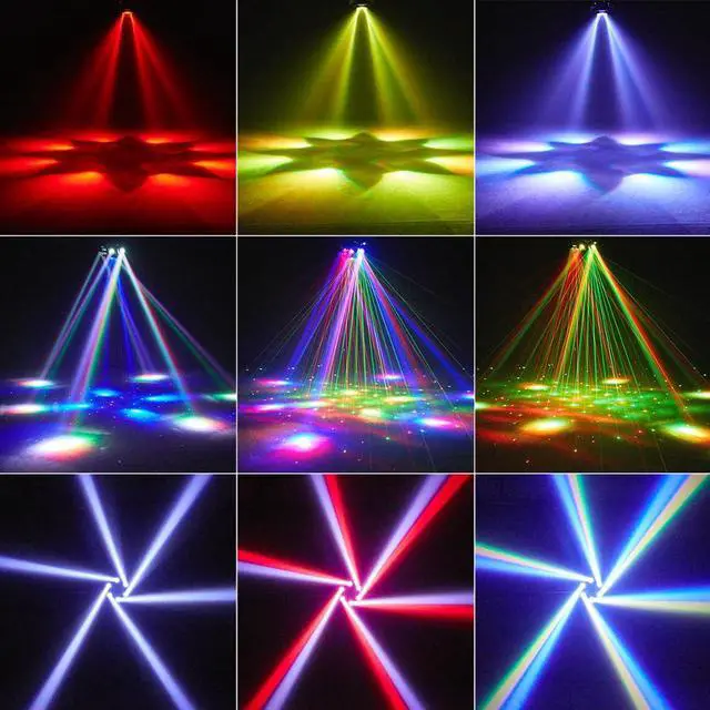 Alt view image 2 of 7 - Moving Head DJ Lights, 150W LED Stage Light 4-in-1 RGBW with 6 Arms Beam, Bee-Eyes Effect, Red Green Starry, White & Amber Strobe, Perfect DJ Stage Lighting for Party Disco Club Wedding Bar