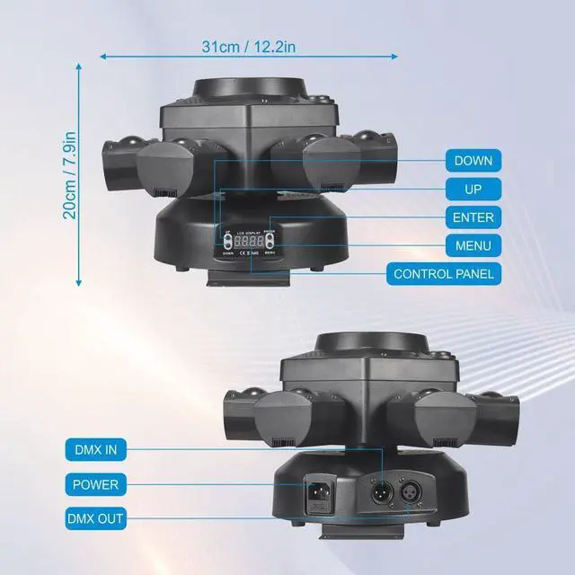 Alt view image 7 of 7 - Moving Head DJ Lights, 150W LED Stage Light 4-in-1 RGBW with 6 Arms Beam, Bee-Eyes Effect, Red Green Starry, White & Amber Strobe, Perfect DJ Stage Lighting for Party Disco Club Wedding Bar