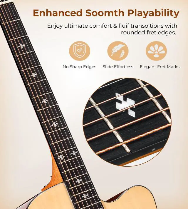 Alt view image 2 of 7 - Electric Acoustic Guitar Kit for Beginners Adults Full Size Cutaway Electric Acoustic Guitar Bundle Set with Built-in Pickups Bag Tuner Strap Capo Picks Cable, Glossy Natural