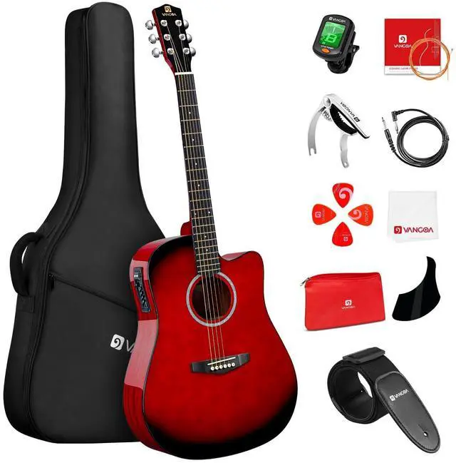 Main image of Electric Acoustic Guitar Kit for Beginners Adults 41 inch Full Size Cutaway Electric Acoustic Guitar Bundle Set with Built-in Pickups Bag Tuner Strap Capo Picks Cable, Glossy Red