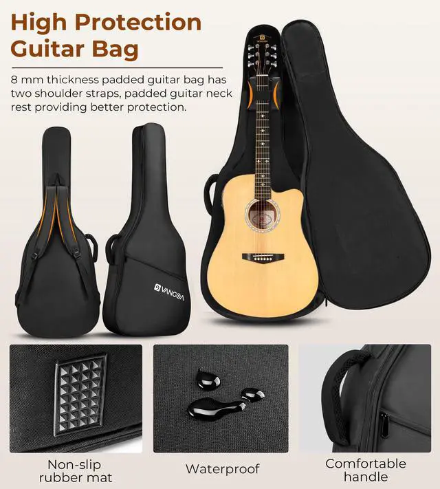 Alt view image 7 of 7 - Electric Acoustic Guitar Kit for Beginners Adults Full Size Cutaway Electric Acoustic Guitar Bundle Set with Built-in Pickups Bag Tuner Strap Capo Picks Cable, Glossy Natural