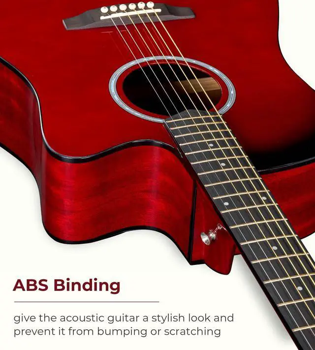 Alt view image 5 of 7 - Electric Acoustic Guitar Kit for Beginners Adults 41 inch Full Size Cutaway Electric Acoustic Guitar Bundle Set with Built-in Pickups Bag Tuner Strap Capo Picks Cable, Glossy Red