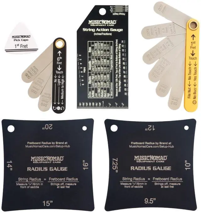Main image of Precision 6 pc. Guitar Setup Gauge Tool Set - Plus 24 pg. Instructional Booklet and Storage Case (MN604)