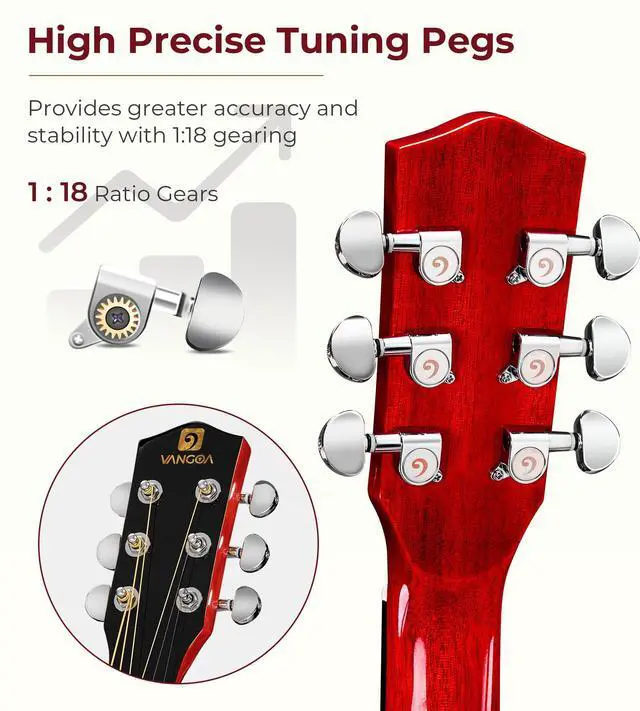 Alt view image 4 of 7 - Electric Acoustic Guitar Kit for Beginners Adults 41 inch Full Size Cutaway Electric Acoustic Guitar Bundle Set with Built-in Pickups Bag Tuner Strap Capo Picks Cable, Glossy Red