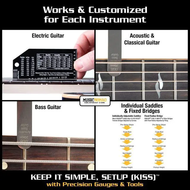 Alt view image 3 of 7 - Precision 6 pc. Guitar Setup Gauge Tool Set - Plus 24 pg. Instructional Booklet and Storage Case (MN604)