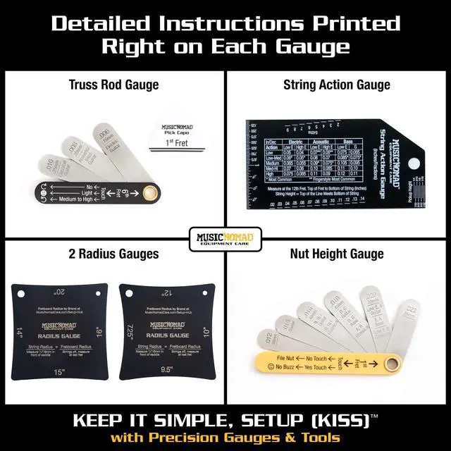 Alt view image 4 of 7 - Precision 6 pc. Guitar Setup Gauge Tool Set - Plus 24 pg. Instructional Booklet and Storage Case (MN604)