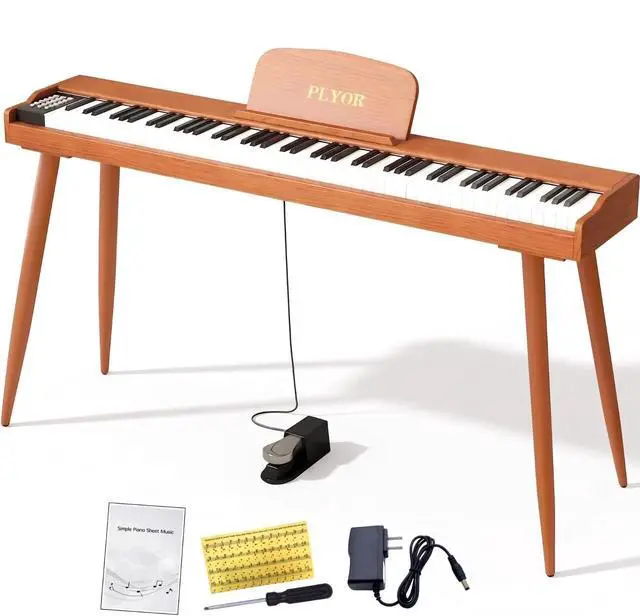 Main image of 88 Key Digital Piano Keyboard with Stand & Sustain Pedal, Full-Size Semi Weighted Electric Piano for Beginners/Learners, Home Keyboard Piano with Headphone Jack, MIDI Connectivity, Brown