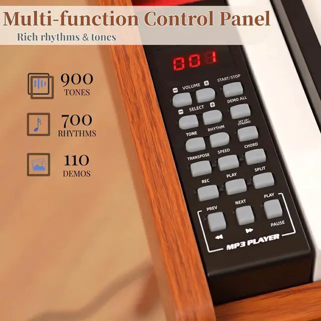 Alt view image 6 of 7 - 88 Key Digital Piano Keyboard with Stand & Sustain Pedal, Full-Size Semi Weighted Electric Piano for Beginners/Learners, Home Keyboard Piano with Headphone Jack, MIDI Connectivity, Brown