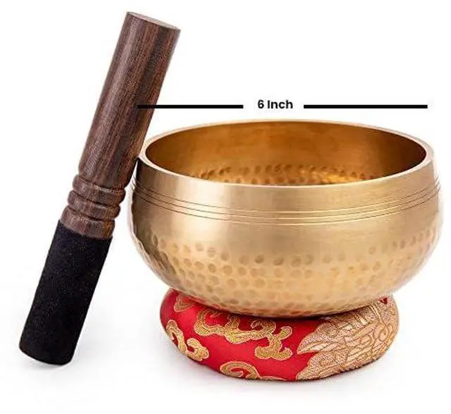 Alt view image 2 of 7 - Tibetan Singing Bowl Set - Easy To Play for Beginners - Authentic Handcrafted Mindfulness Meditation Holistic Sound 7 Chakra Healing Gift by (6")
