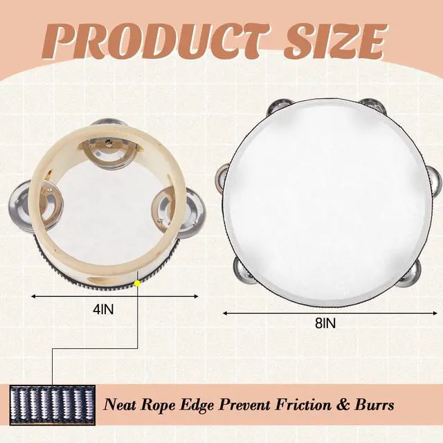 Alt view image 2 of 6 - 12 Pcs Wedding Tambourine Drum Bulk for Adults Hand Held Percussion Gift Christmas Wood Metal Jingles Musical Educational Drum Instrument for Church Wedding Party Games(White,8 Inch)