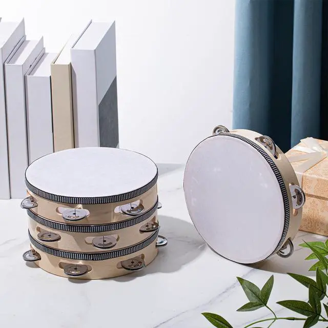 Alt view image 4 of 6 - 12 Pcs Wedding Tambourine Drum Bulk for Adults Hand Held Percussion Gift Christmas Wood Metal Jingles Musical Educational Drum Instrument for Church Wedding Party Games(White,8 Inch)