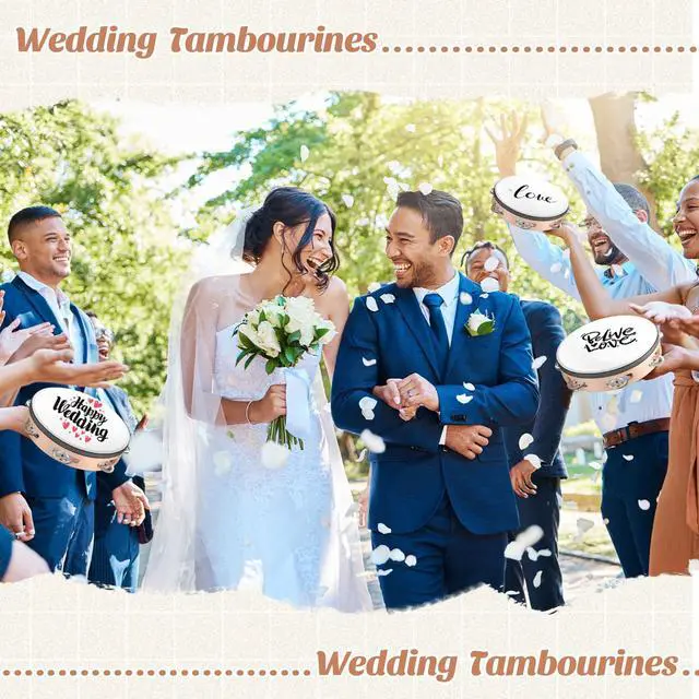 Alt view image 5 of 6 - 12 Pcs Wedding Tambourine Drum Bulk for Adults Hand Held Percussion Gift Christmas Wood Metal Jingles Musical Educational Drum Instrument for Church Wedding Party Games(White,8 Inch)