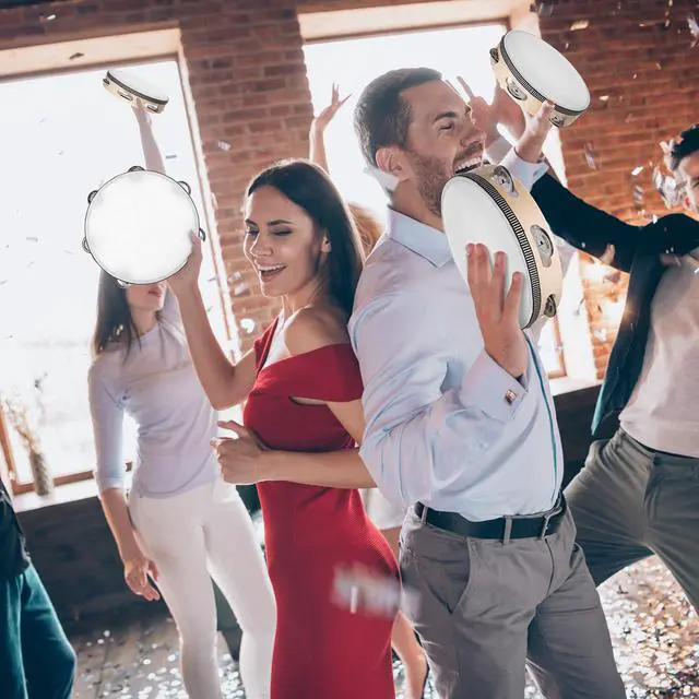 Alt view image 6 of 6 - 12 Pcs Wedding Tambourine Drum Bulk for Adults Hand Held Percussion Gift Christmas Wood Metal Jingles Musical Educational Drum Instrument for Church Wedding Party Games(White,8 Inch)