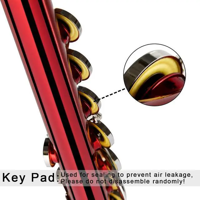 Alt view image 2 of 6 - Closed Hole Flutes C 16 Key for Beginner, Kids, Student -Nickel Flute with Case Stand and Cleaning kit (Red)