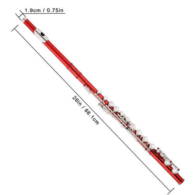 Alt view image 4 of 6 - Closed Hole Flutes C 16 Key for Beginner, Kids, Student -Nickel Flute with Case Stand and Cleaning kit (Red)