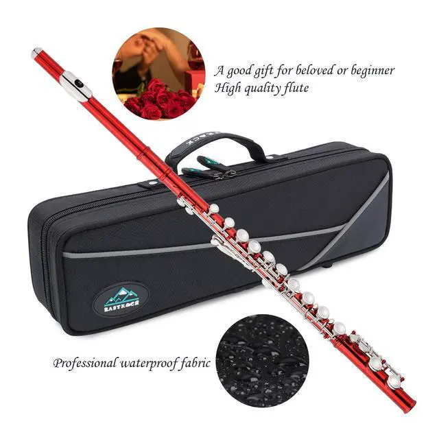 Alt view image 5 of 6 - Closed Hole Flutes C 16 Key for Beginner, Kids, Student -Nickel Flute with Case Stand and Cleaning kit (Red)