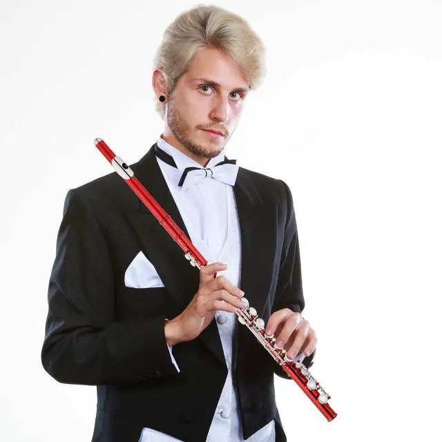 Alt view image 6 of 6 - Closed Hole Flutes C 16 Key for Beginner, Kids, Student -Nickel Flute with Case Stand and Cleaning kit (Red)