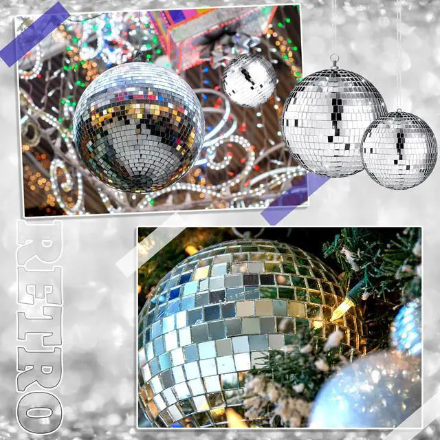 Alt view image 6 of 7 - 8 Pcs Large Disco Ball Set Silver Mirror Disco Reflective Ball with Hanging Ring Party Ornament Decoration for Stage Club Ballroom Dance Hall Wedding Prom Props(8'', 6'')