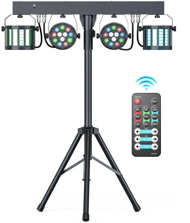 Main image of 5 in 1 DJ Lights with Stand Combination Party Light Dj Disco Lights Stage Lighting for Parties 3/6/15CH with Sound Activated,DMX,Remote Control Strobe LED Par Light for Weddings Birthday KTV-1PC