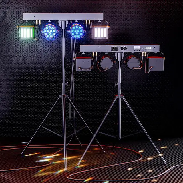 Alt view image 3 of 7 - 5 in 1 DJ Lights with Stand Combination Party Light Dj Disco Lights Stage Lighting for Parties 3/6/15CH with Sound Activated,DMX,Remote Control Strobe LED Par Light for Weddings Birthday KTV-1PC