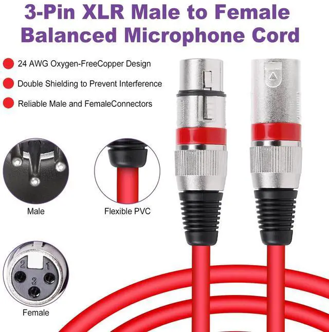 Alt view image 3 of 7 - 10 Pack XLR Cable 25ft Multicolor Male to Female Microphone Audio Cables | 10 Color XLR Cords with Color Boots, 3 Pin Balanced Cables for Microphones, DJ, Studio Recording, Mixer, Speaker Systems