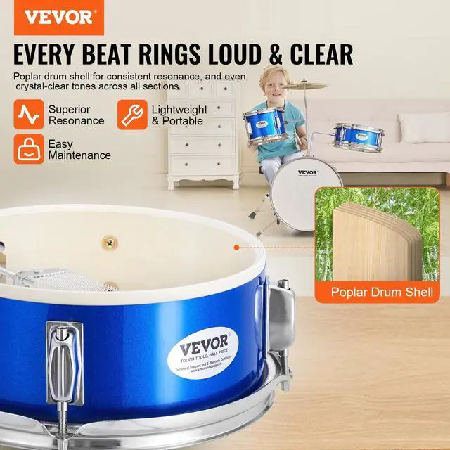Alt view image 2 of 7 - Kids Drum Set, 3-Piece 14'' Beginner Drum Sets Junior Drums Set with Adjustable Throne, Two Pairs of Drumsticks, Cymbal, Pedal, Tom Snare Bass, Starter Drum Kit for Children Age 6-13