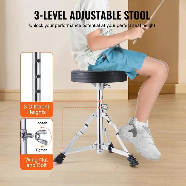 Alt view image 5 of 7 - Kids Drum Set, 3-Piece 14'' Beginner Drum Sets Junior Drums Set with Adjustable Throne, Two Pairs of Drumsticks, Cymbal, Pedal, Tom Snare Bass, Starter Drum Kit for Children Age 6-13